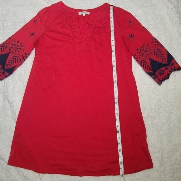 Umgee Boho Shift Dress Embroidered Sleeves Red Blue, Size Medium - Picture 7 of 10